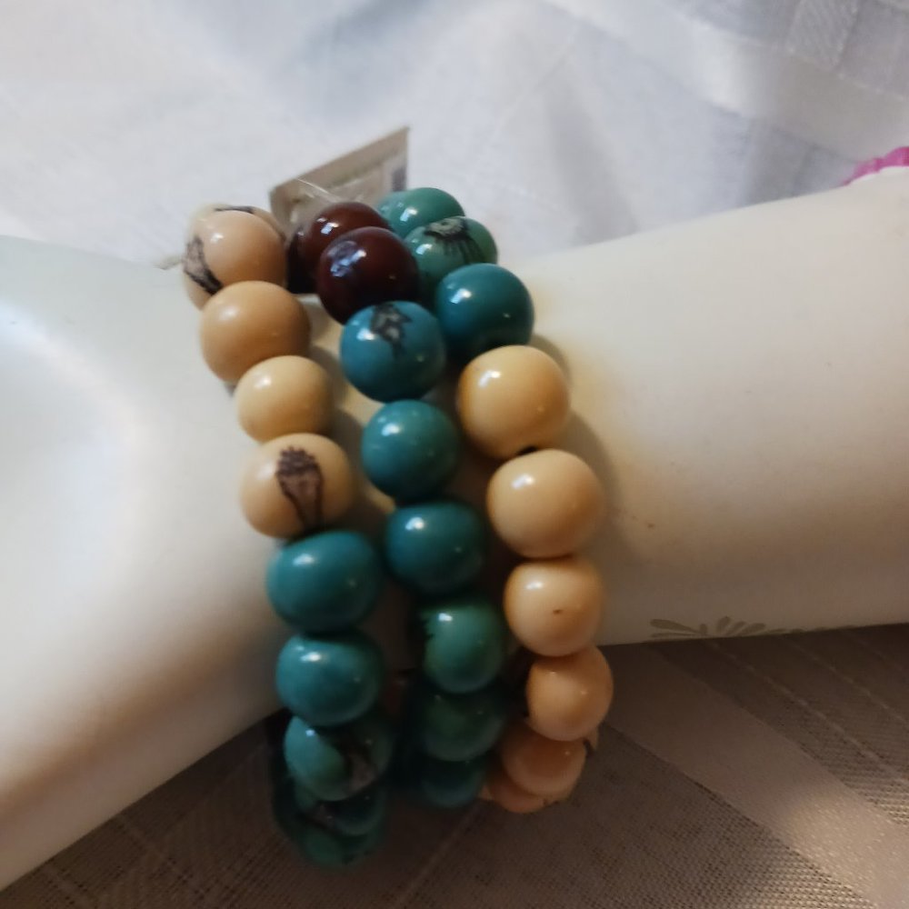 Organic Tagua Nut Bracelets Turquoise/Beige/Brown